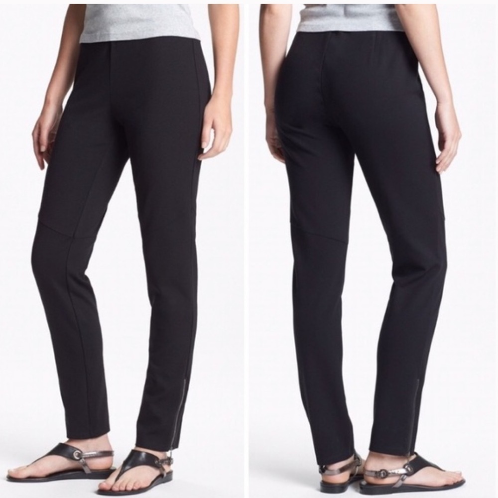 Eileen Fisher Black Zipper Hem Skinny High Rise Pull on Pants